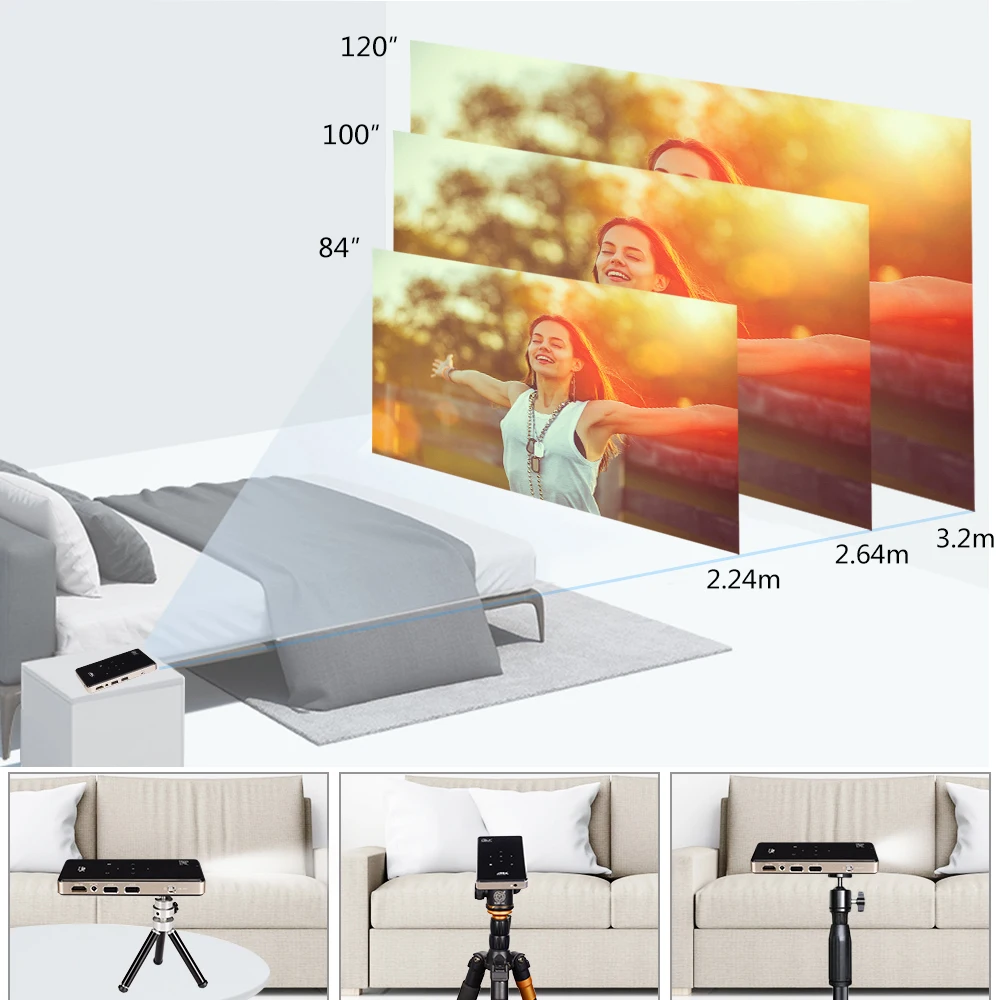 

MINI Smart Projector P09 P9 D7 2G+32G Built-in Android 9.0 WIFI2.4G/5G 4000mAH Battery Portable Projector Support 4K 1080P
