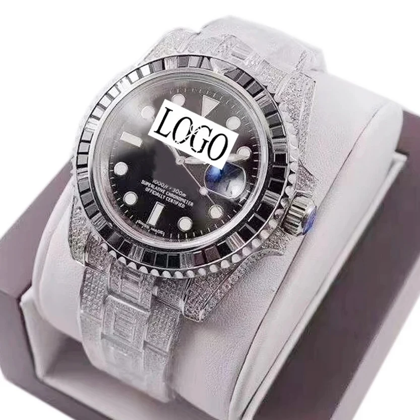 

Iced out top quality watch Black Sub-marinr Full Diamonds Clasp Sapphire glass Automatic ETA Noob 3135 reloj hombre 1:1