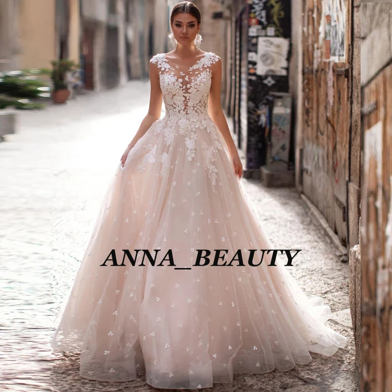 

Фантастические тюлевые свадебные платья, кружевные аппликации, плиссированные с открытой спиной, свадебное платье, свадебное платье на зак...
