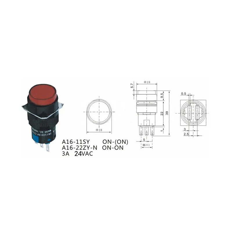 5PCS HOT NEW Micro power button switch Circular 16mm locking self-locking LED light inching 12V-24V 5PIN |