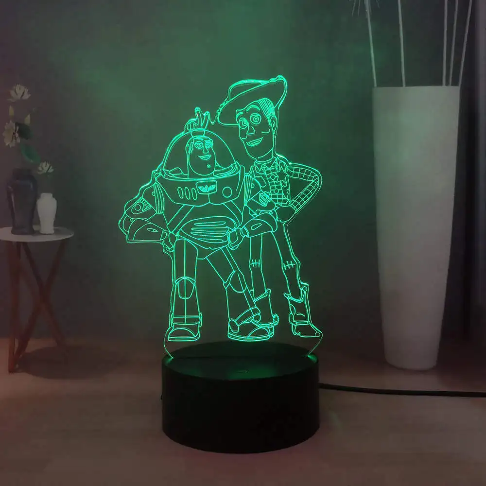 Милый USB 3D прикроватная лампа История игрушек Базз Лайтер древесный RGB