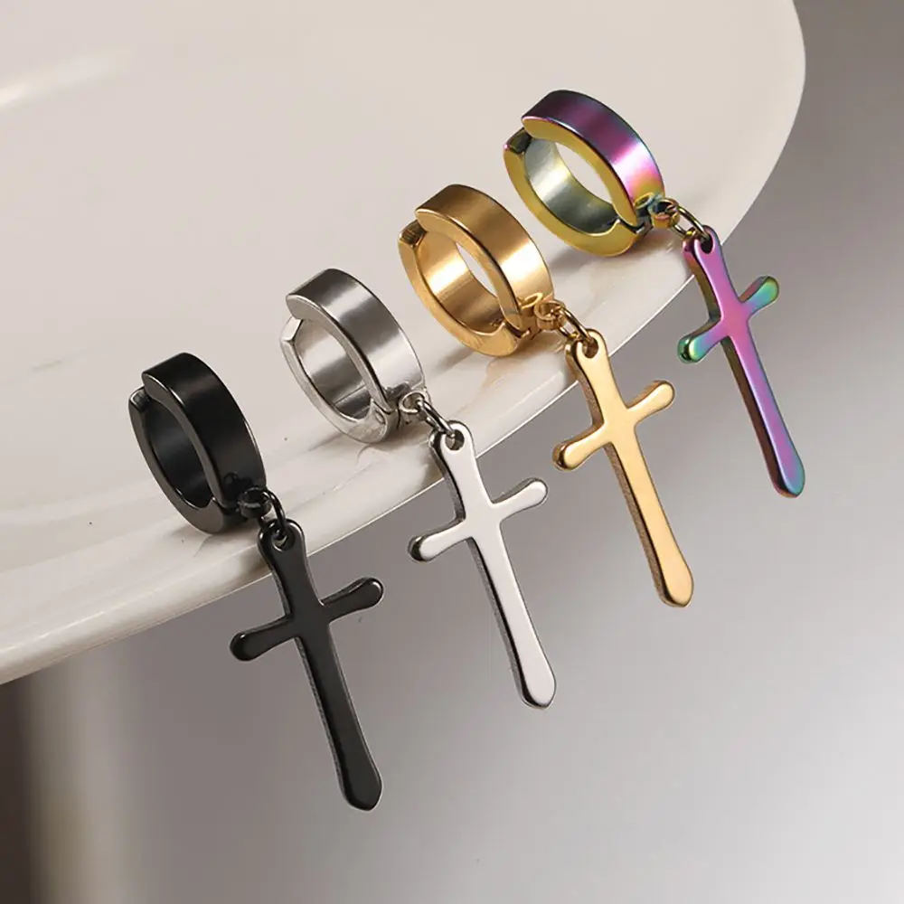 

1PC/1Pair No Ear Hole Earrings Big Cross Clip Earring For Male Female Cool Punk Hip Hop Earrings Fashion Jewelry