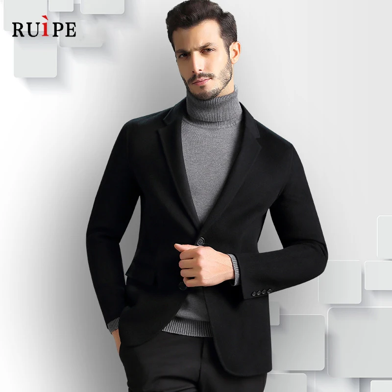 

2019 Ruipe double sided wool coat men's casual west tailor short cashmere small woolen coat suit coat fur suit wool coat S-3XL