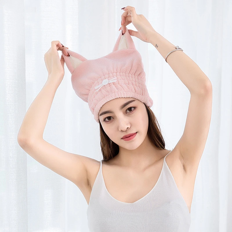 

Полотенце для волос из микрофибры, Быстросохнущий тюрбан, мягкое полотенце s для женщин, поглощение головы, детское полотенце, милые уши, инс...