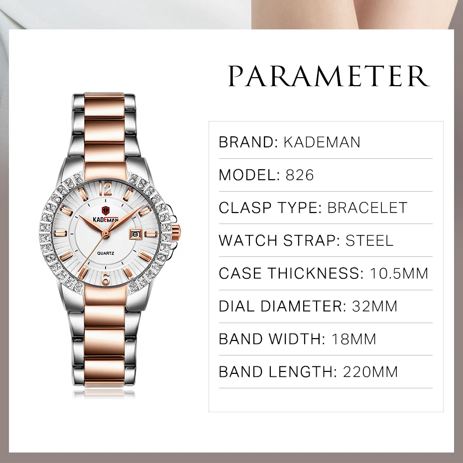 KADEMAN элегантные женские часы люксовый бренд наручные 30 м водонепроницаемые