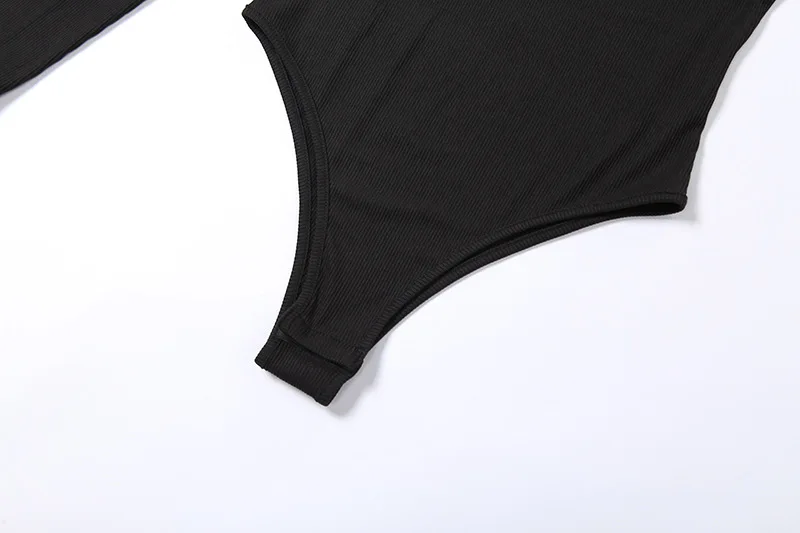 Женское боди на одно плечо Yimunancy черное облегающее с высоким воротником |