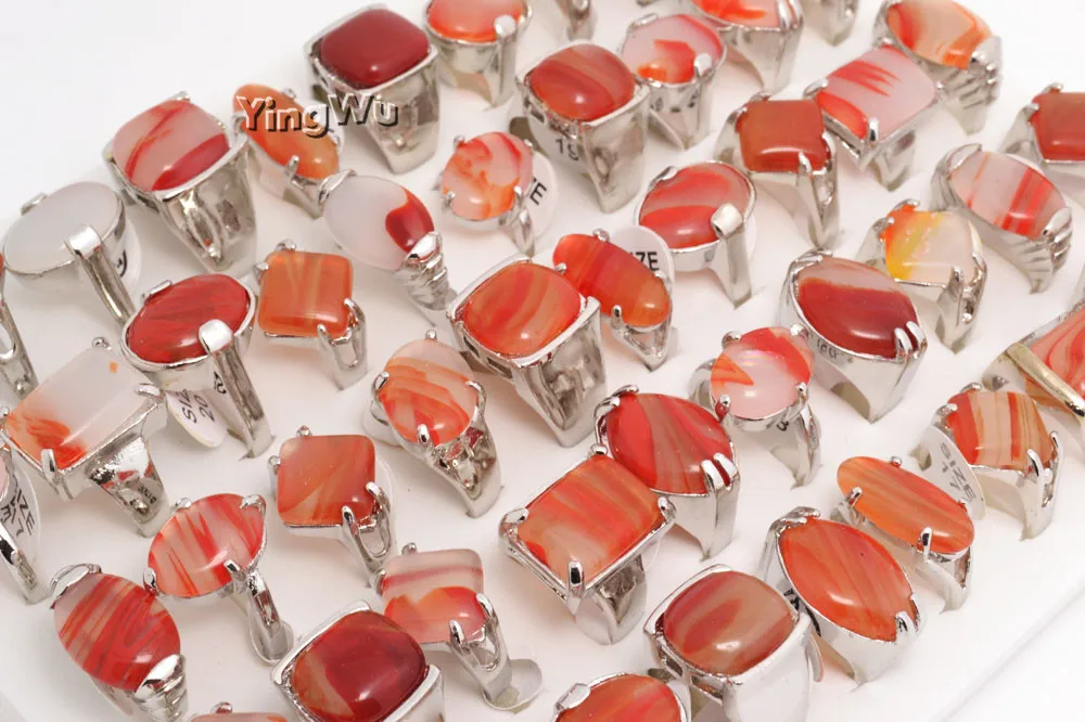 Yingwu 20 шт. оптовая продажа много серебряных открытых колец из красного агата