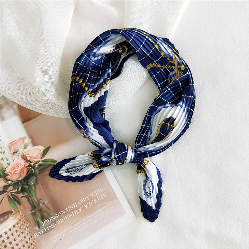 

Square Silk Scarf Women's Fashion Crinkle Printed Small Head Neck scarf Tie Headscarf Kerchief Female Bandana Shawl Accessories
