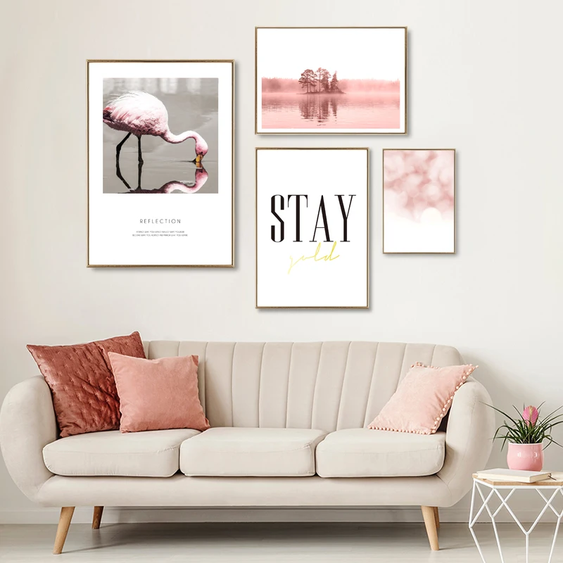 

Flamingo Pink Misty Lake Canvas Painting Print Poster Nordic Wall Art Decor Girl Room Picture for Living Room Bedroom Decoration