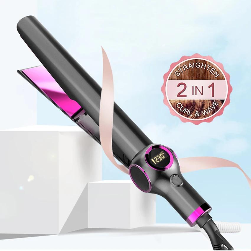 

2 in 1 Twist Hair StraightenerAnd Curler Ceramic Coated Plate Flat Iron Electric Hair Straightening Curling Iron Styling Tool