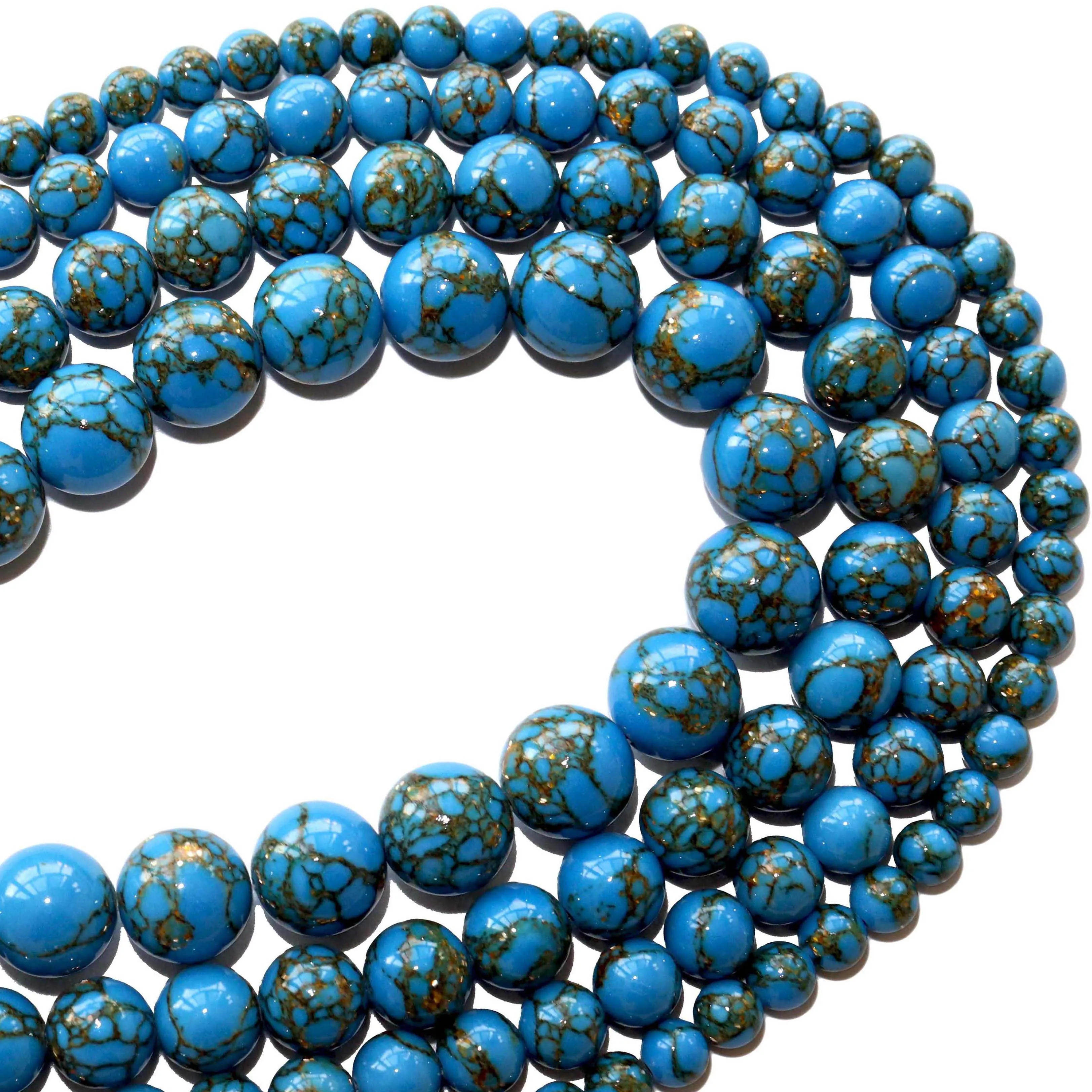 Оптовая продажа круглые бусины из натурального камня синего золота Howlite 4 6 8 10 12 мм