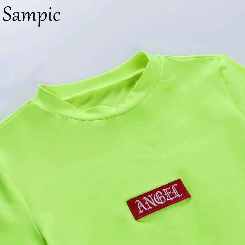 

Sampic Casual Beach Women Sport Tracksuit Shorts Set Summer Short Sleeve Letters Skinny Tops And Mini Biker Shorts Two Piece Set