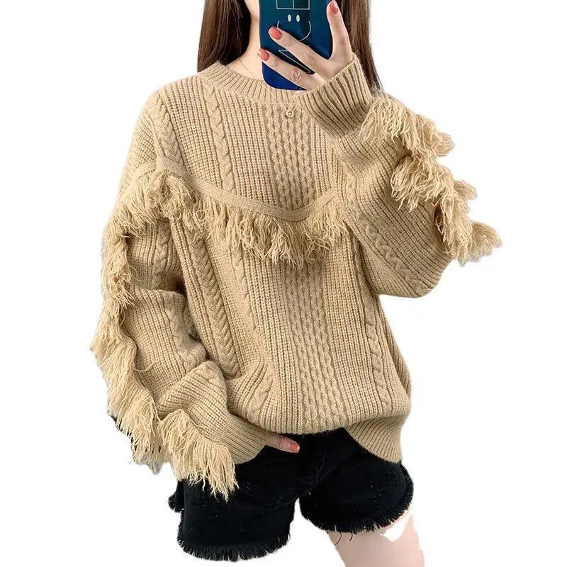 

Autumn Winter O-Neck Women Sweaters And Pullovers Korean Tassel Long Sleeve Sweater Casual Loose Knitted Warm Jumper