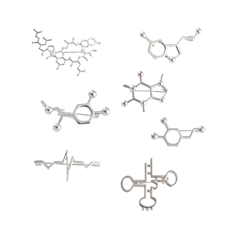 

Molecule Serotonin Caffeine Dopamine Pins Brooches for Doctor Nurse Bag Clothes Lapel Pin Metal Badge Jewelry Gift Wholesale
