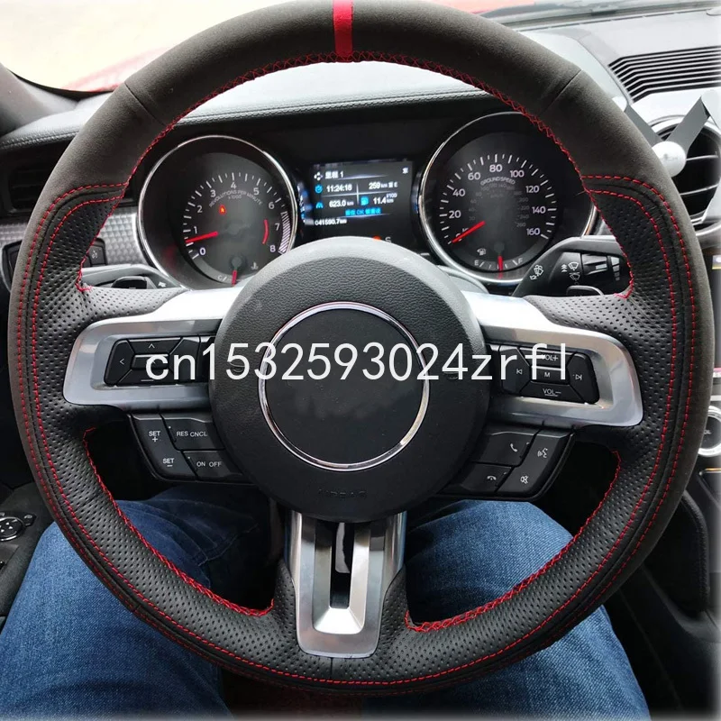 DIY Black Leather Auto Custom Steering Wheel Cover for Ford Mustang 2015 2016 2017 Mustang GT 2015 2016 2017 Accessories