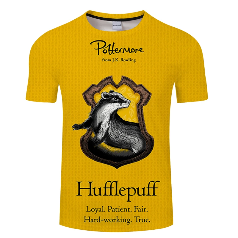 Новая повседневная футболка с объемным принтом Hufflepuff для мужчин и женщин желтого