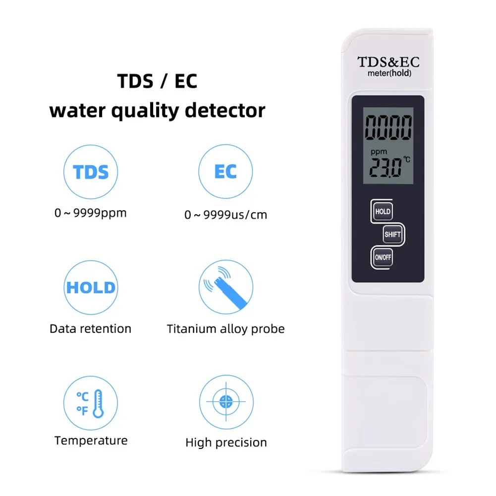 

Digital LCD Display EC Meter Temperature Test Pen 3 In 1 Water Quality Measurement Pen Conductivity Monitor Liquid Quality Tools