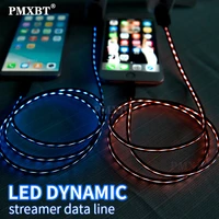 smart glow lighting charging cable mobile phone cables usb type c flow luminous data sync wire for iphone huawei led micro kable
