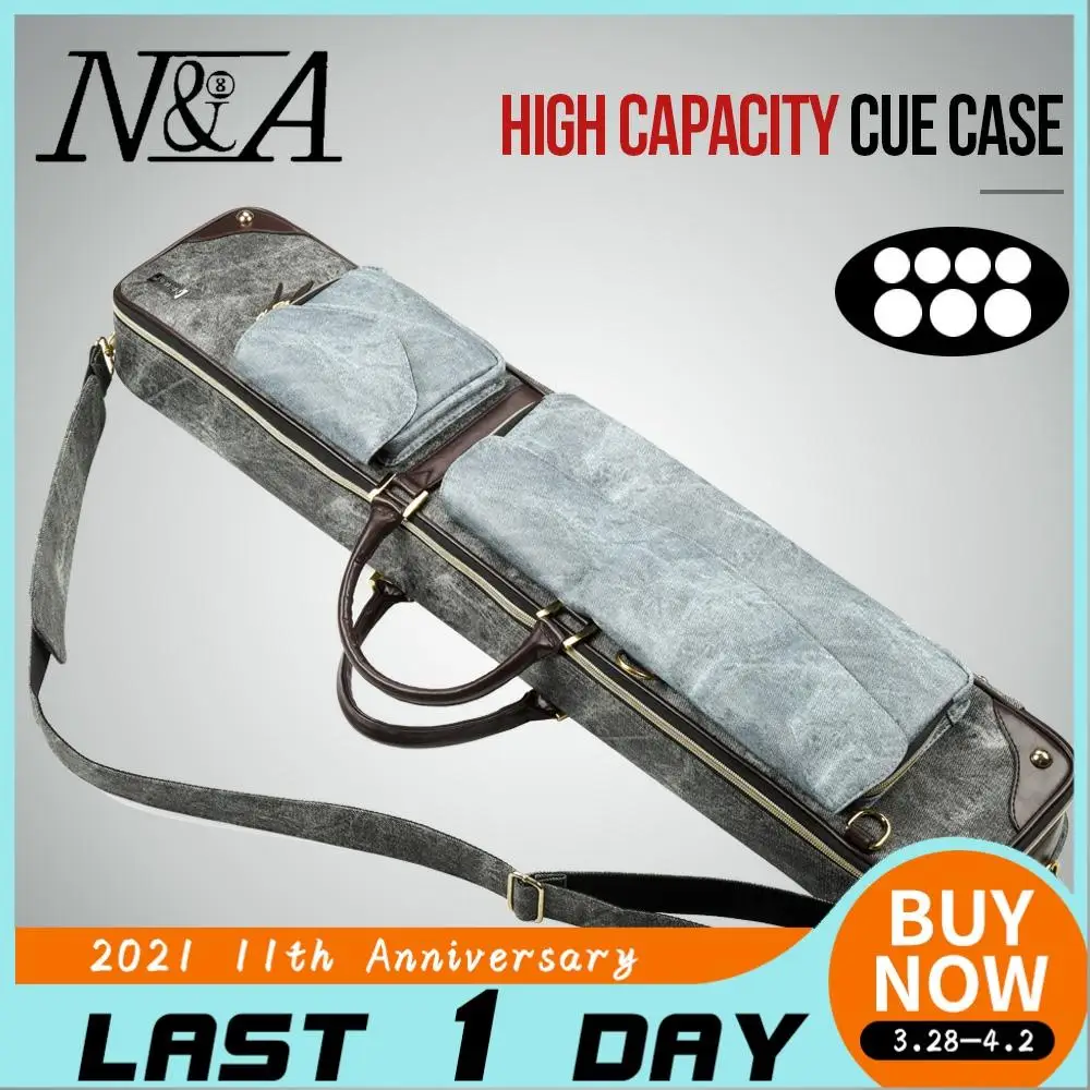 

NA 4 Shafts 3 Butts Pool Cues Case 7 Holes Bag Professional PU /Thick Nylon Material Durable Billiard Case Billiards Accessories