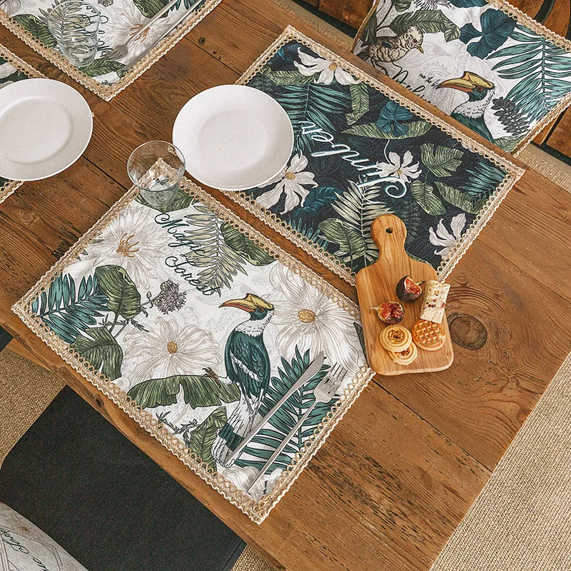 

American Pastoral Light Luxury Mats Pads Plant Animal Printed Placemat Anti-hot Insulation Coaster Bowl Mat Home Cloth Decor