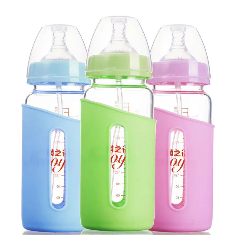 

300 мл бутылка для воды широкий рот Straigt Garrafa 6M + Baby Mamadeira высокое качество Copo Infantil силиконовый чехол анти-Горячая стеклянная бутылка
