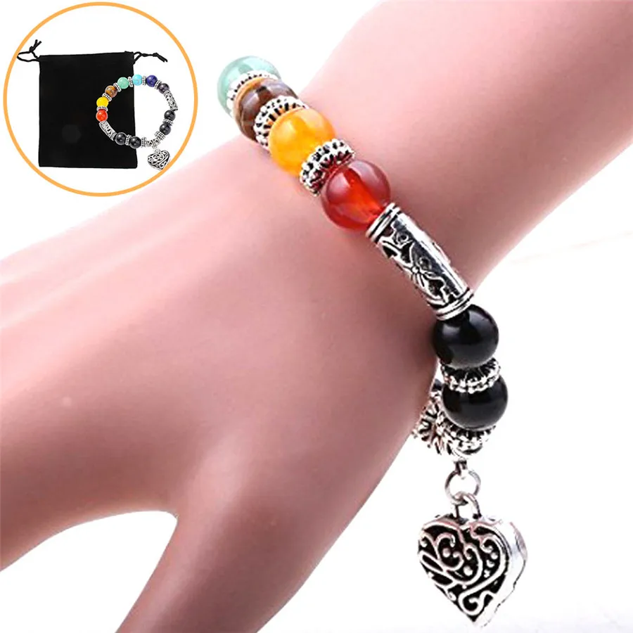 Новый цвет Семь Чакра Сердце браслет унисекс семь цветов Йога Энергия персик с