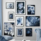Плакат с синими цветами, настенная Картина на холсте с изображением листа папоротника, розы, скандинавских цветов, для интерьера дома, лофта, гостиной