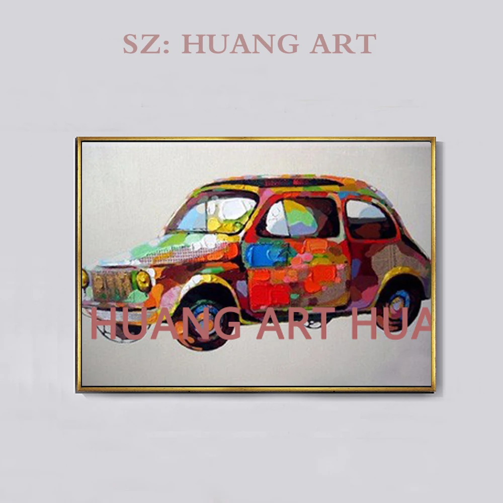 

100% Handpainted Red Car and Motorcycle Abstract Oil Painting On Canvas Handmade Wall Painting Decoration Unframed