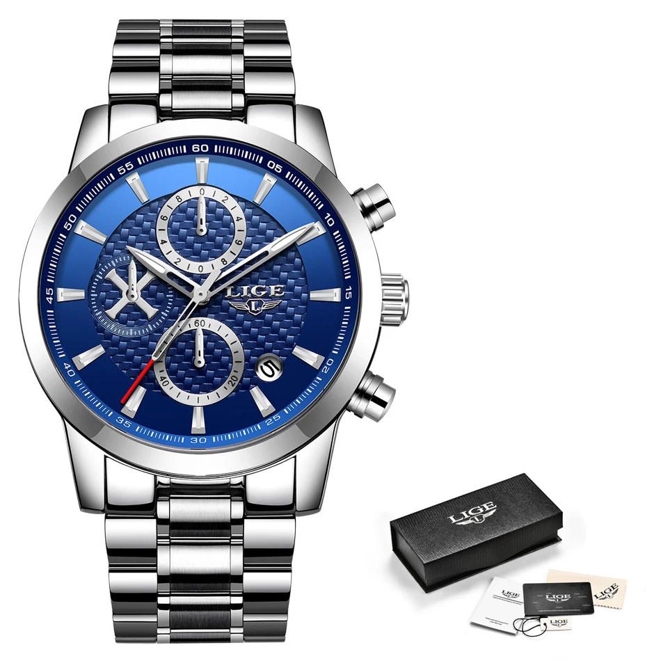 LIGE спортивные часы для мужчин светящиеся кварцевые с указкой самолета