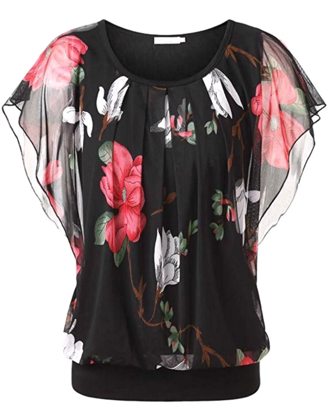 

Womens Tops Fashion Summer Chiffon Blouse for Girls Floral Print Short Sleeve Loose Womens Tops Sexy Ruffle Blouses Plus size