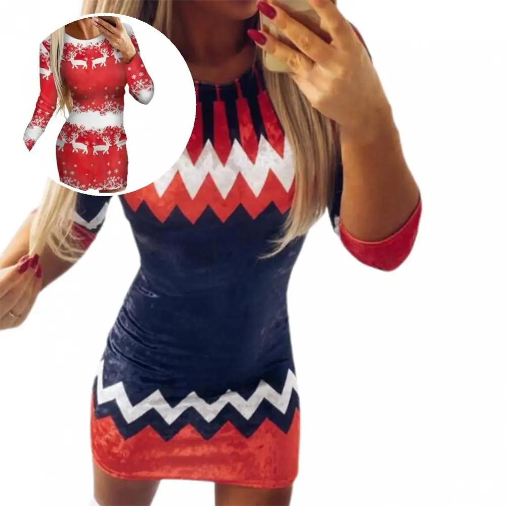 

Women Dress Casual 5 Sizes Xmas Themed Comfortable Fashionable Party Dress Lady Dress for Cold Weather