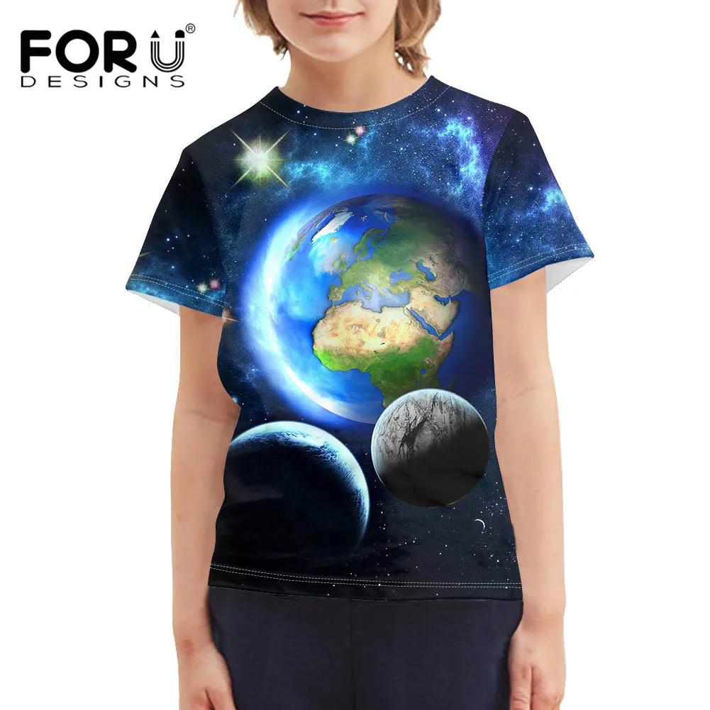 

FORUDESIGNS/футболка для мальчиков с Noctilucence Universe, футболки с коротким рукавом для девочек, детская футболка, топы для малышей, детская одежда