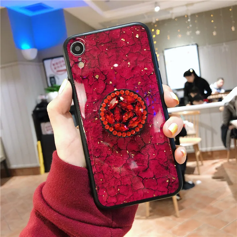Case tripod Для huawei Y9 Prime Honor 9X мраморная 3D блестящая подставка с бриллиантами модный шарик для волос ремешок для телефона чехол для huawei P Smart Z - Цвет: Case tripod