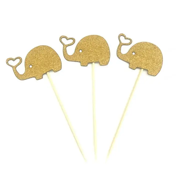 10 шт./партия цвета: золотистый серебристый слон для капкейка-выбирает торт