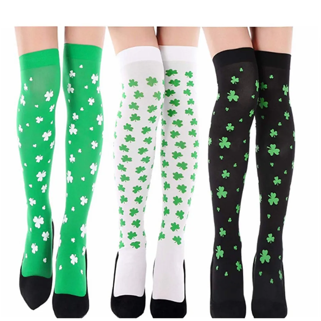 

Clover Print Thigh High Socks Summer Sexy Thin Section Green Stage Street Night Stripes Ladies Stockings New Product Personality