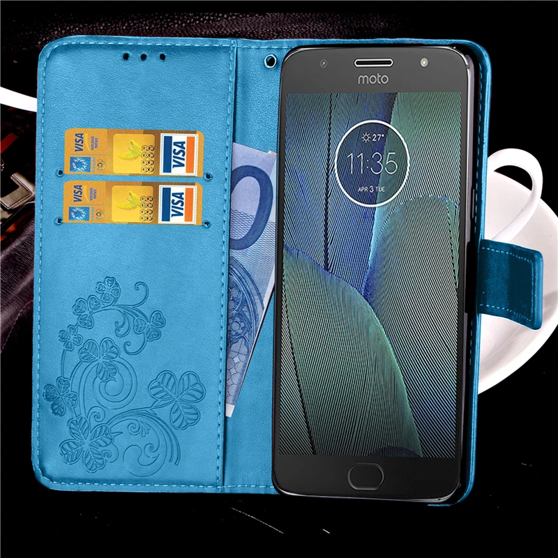 Кожаный чехол с объемным клевером для Motorola Moto G5S G5 G4 G6 Plus G7 Power P30 Play P40 X4 X Style E5 Z Force Z2