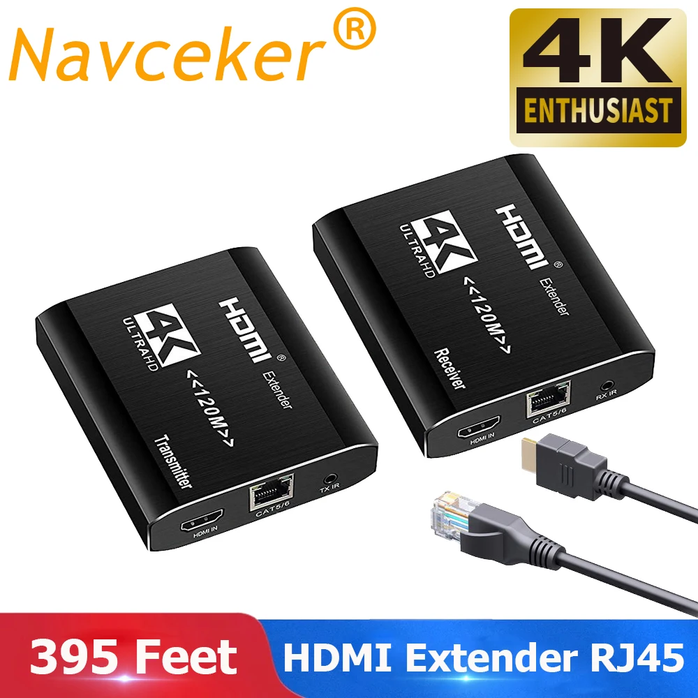 Лучший 4K HDMI усилитель сигнала, передатчик, приёмник по Cat5e/Cat6 RJ45 порта HDMI удлинитель петли 120m HDMI расширитель ИК для PS4 HDTV