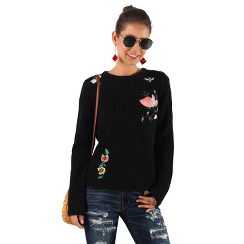 Autumn winter fashion animal embroidery knitted sweater women slim cute pullover ladies kawaii sweaters long sleeve tops warm | Женская
