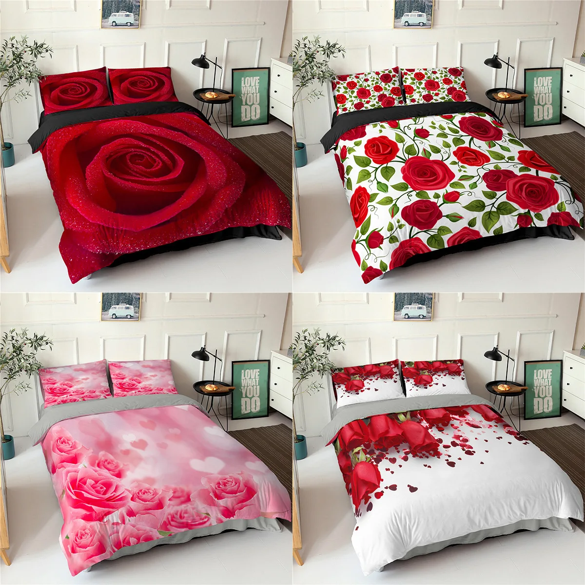 

HD Digital Romantic Rose Print Bedding Sets 3D Duvet Cover+ Pillowcase 2/3pcs Queen King Bed Set US/AU/EU Size for Kids