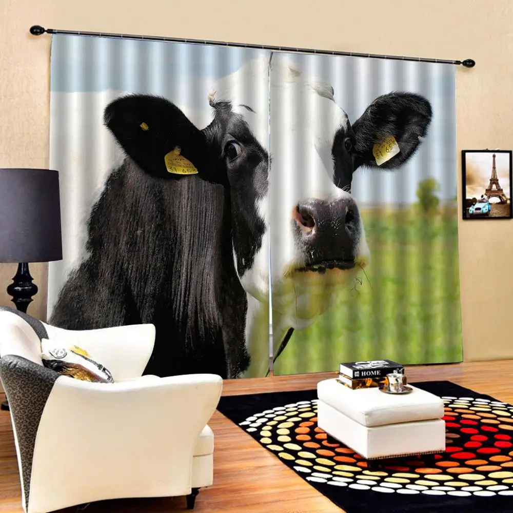 Голубое небо белые облака пастбище занавес с принтом коровы для гостиной плотные
