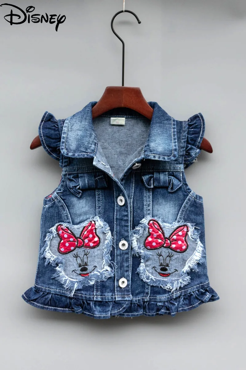 

Disney Mickey Mouse Children's Vest Jacket Girls Denim Vest Spring and Autumn Western-style Baby Vest