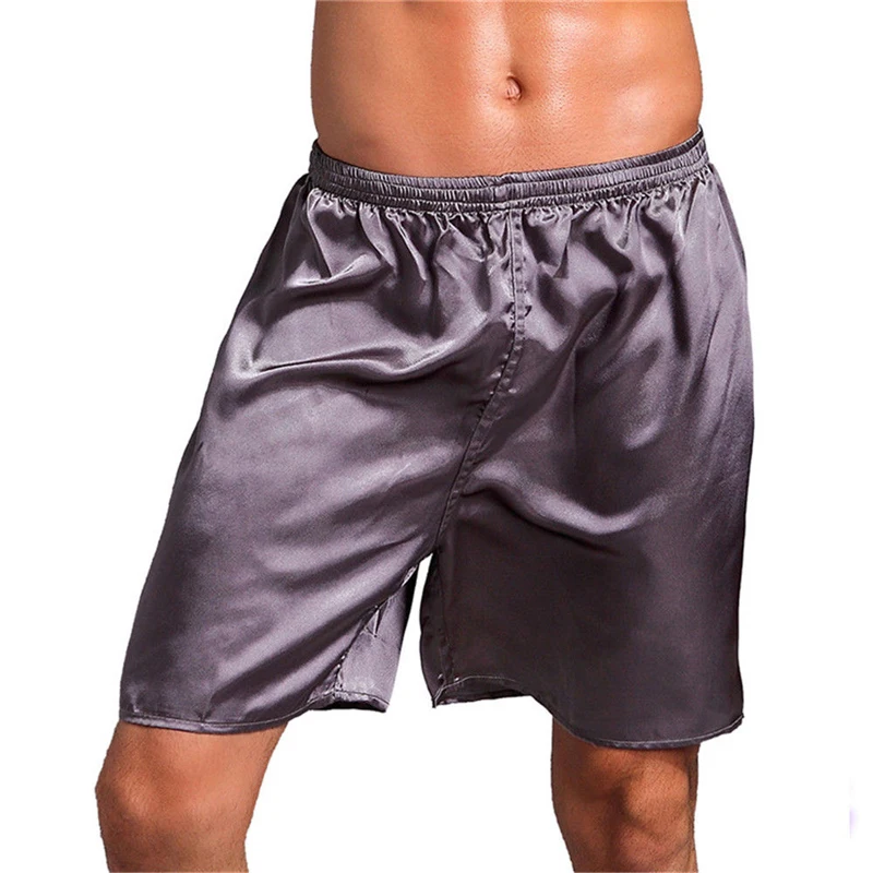 

2021 Summer Men's Sleep Bottoms Solid Silk Satin Sleepwear Boxers Shorts Nightwear Pajamas For Men Homewear Robes Underwear