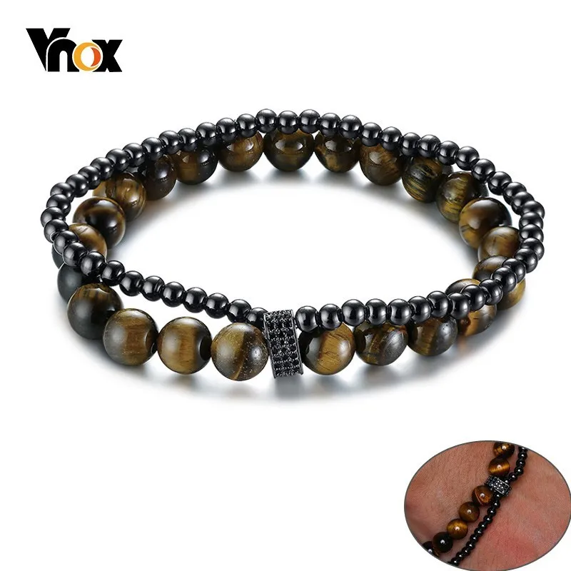 Vnox мужские богемные камни тигровый глаз браслеты двухслойные с магнитными