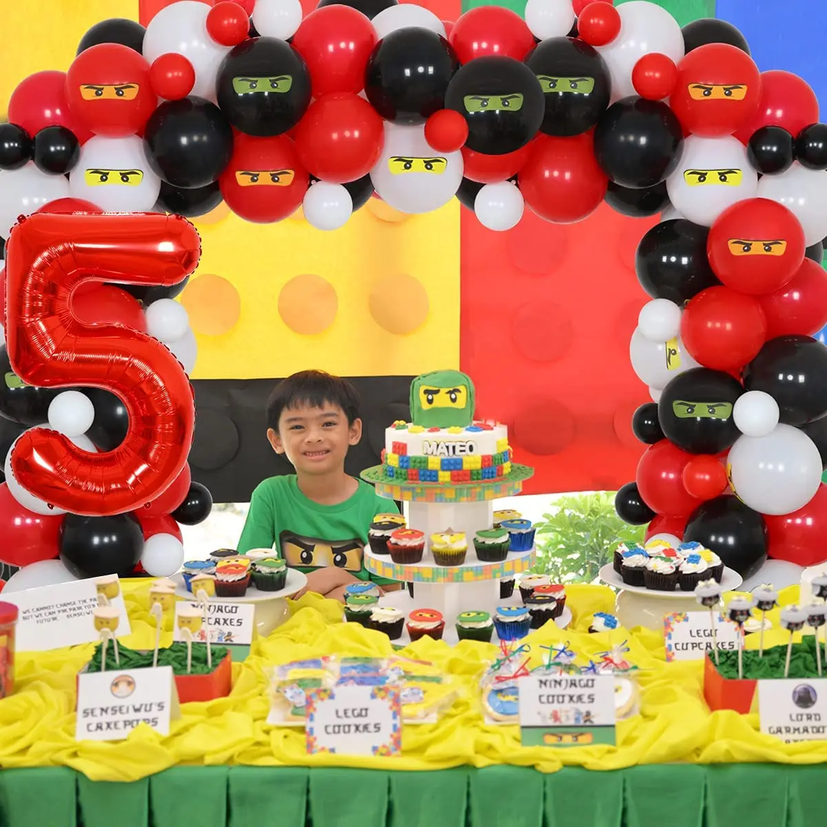 Ninja decoraciones de fiesta para ni&ntilde;os 5 suministros de fiesta de cumplea&ntilde;os de Ninja globo set de guirnaldas cartel de feliz cumplea&ntilde;os 5 globo de la hoja-2
