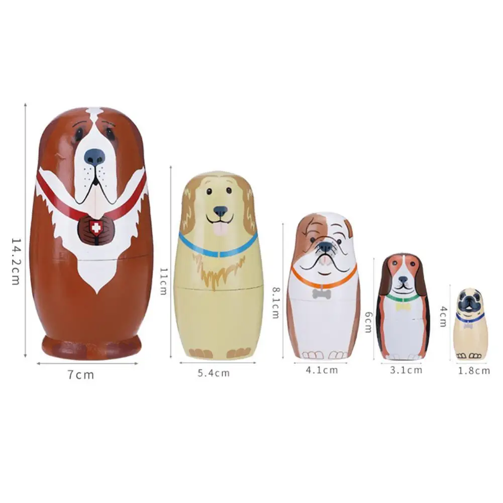 

5 pieces of cute dog handmade wooden Russian nesting doll gift Russian nesting wishing doll Russian tradition