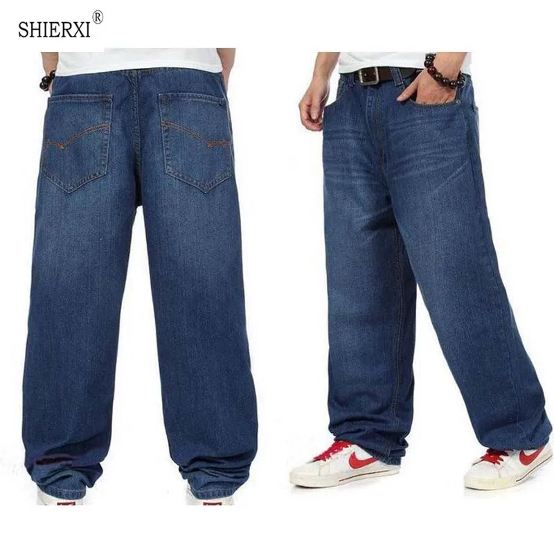 

New Fashion baggy jeans man dark blue color Hiphop loose skateboard men jeans big size 30-46 Pantalones Botton Trousers