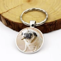 wg 1pc fashion pug dog keychain pendant cabochon time gem metal glass ball keyring accessories creative gift