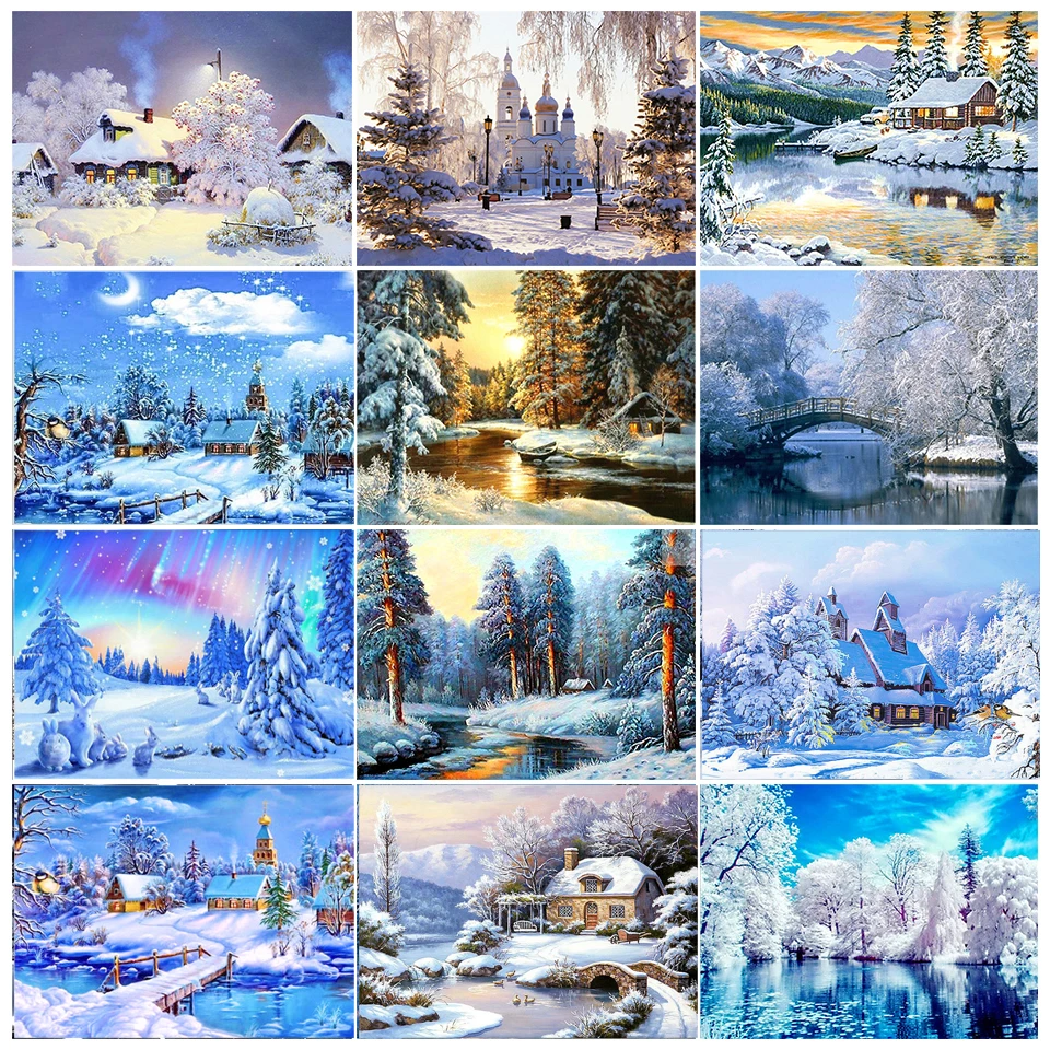 Алмазная живопись 5D сделай сам пейзаж зимние домашние стразы художественная