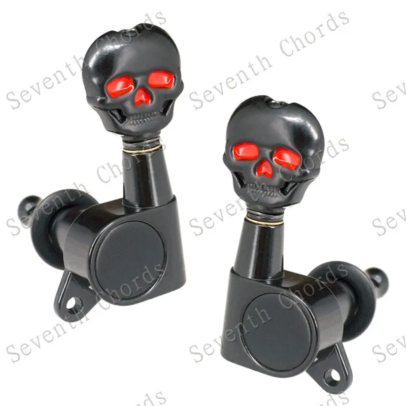 Набор из 6 черных электрогитарных струн кнопка в виде черепа тюнер с кнопками