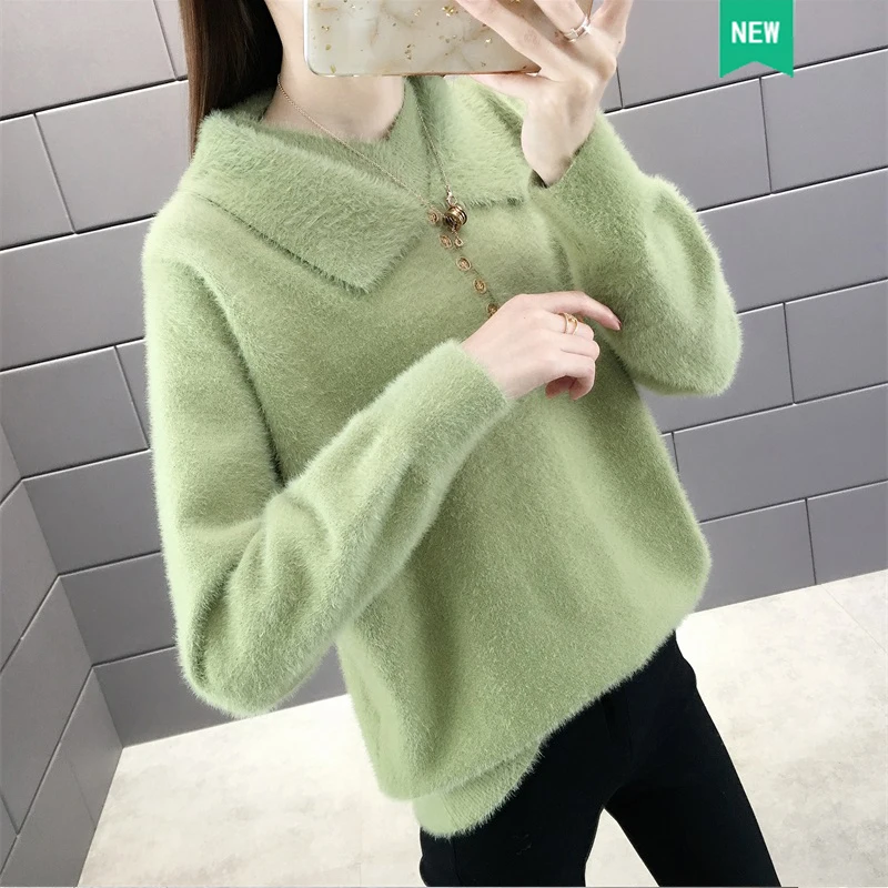 

5625 (Dongfang No. 1 ряд) Осень и зима новый стиль тонкий вязаный шерстяной однотонный костюм женский свитер 49ff